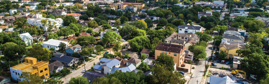 Aerial photo of an American city.